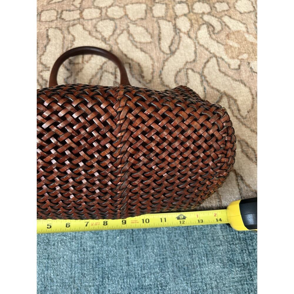 TALBOTS Vintage Brown Leather Woven Zip Top Handle Doctor's Bag Purse Satchel - Picture 13 of 15